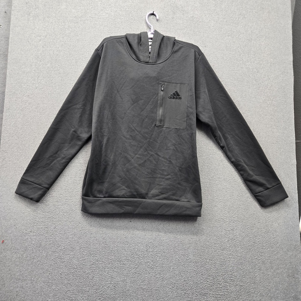 Adidas Men Hoodie M Gray Embroidered Fleece Activewear Zipper Logo Hooded